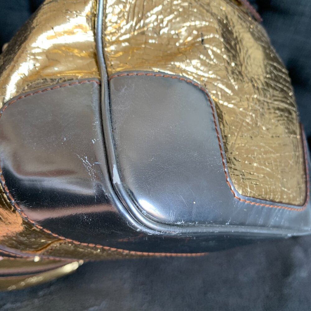 Lanvin Purse Large Tote Shoulder Bag Gold Silver Leather Lambskin Luxury Vintage - Picture 4 of 17